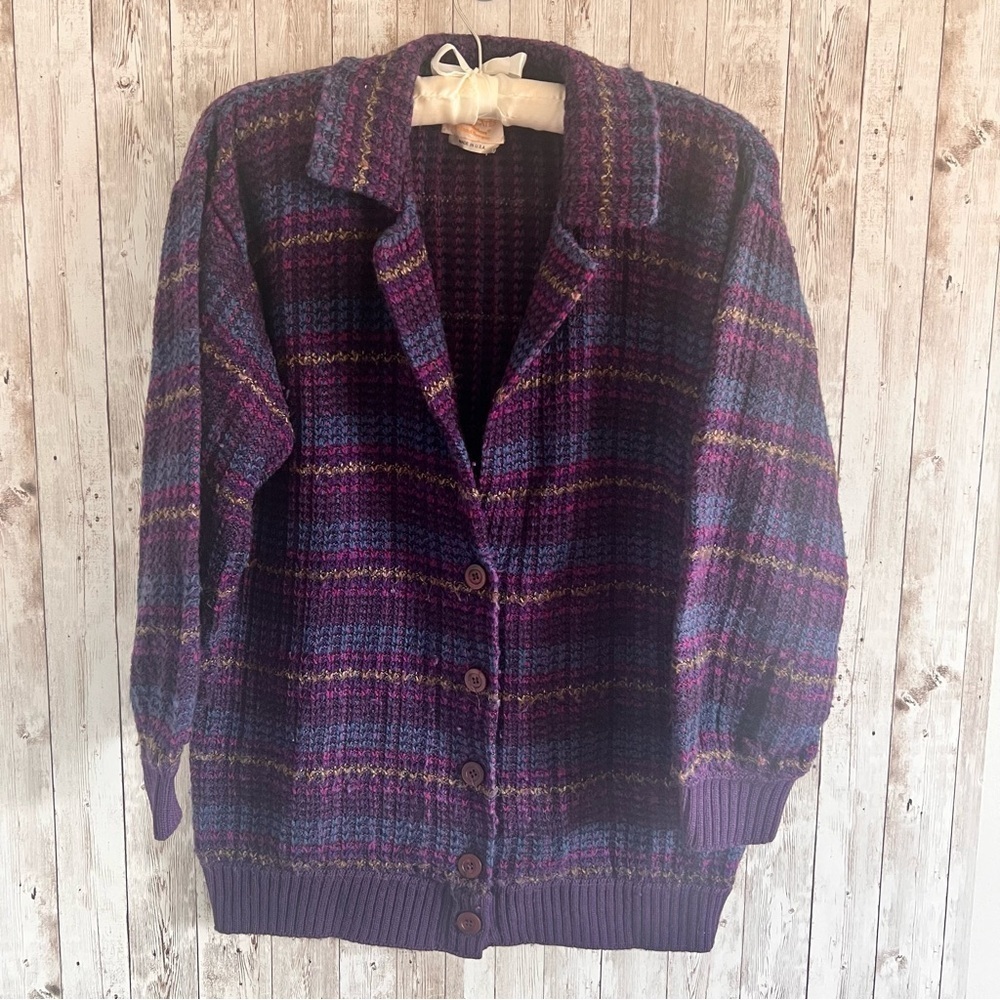 Vintage Pendleton Purple Striped Women's Wool Cardigan  Sweater